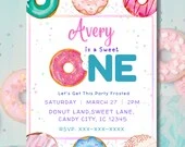 Sweet One Birthday Invitation, Donut 1st Birthday Invite Girl, Pastel Donut Party, Editable Canva Template, Sweet 1st Digital Download