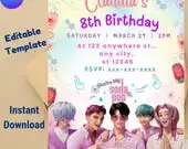 KPOP Birthday Invitation Template Editable Canva,Saja Boys Party,Demon Hunters Anime Invite,Soda Pop Card,Instant Download