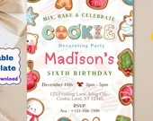 Cookie Decorating Party Invitation,Kids Baking Birthday Invite,Christmas Birthday Girl,Gingerbread Decorating,Holiday Party,Canva Editable
