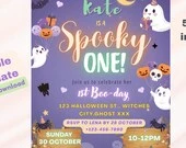 Halloween Birthday Invitation | Spooky 1st Boo Day Invite | Editable Canva Template | Cute Ghost Halloween Party | Neon Digital Download