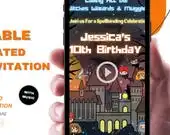 Magical Wizard Birthday Video Invitation|Animated Chibi Characters Evite|Hogwarts Theme Party Template|Editable Canva Template