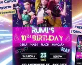 K-Pop Demon Hunters Birthday Invitation – Editable Canva Template, 5x7 Digital Download, Anime K-Pop Party Invite for Kids & Teens