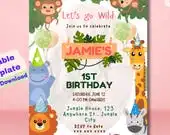 Safari Birthday Invitation,Party Animals Birthday Invitation, Jungle Birthday Invitation,Animal Birthday Party,Zoo Invite,Editable Canva