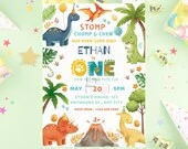 Dinosaur 1st Birthday Invitation Template,TRex Party Invite,Boy Dinosaur Birthday Party,Instant Download,Canva Template,EDITABLE,boy dino