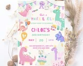 Dinosaur Birthday Invitation – Custom Dino Girl Party Invite, Printable Kids Birthday Invitation, Digital Download