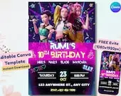 K-Pop Demon Hunters Birthday Invitation – Editable Canva Template, 5x7 Digital Download, Anime K-Pop Party Invite for Kids & Teens