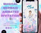 Magical Mermaid Birthday Invitation Personalized | Pink Purple Gold Theme Invite for Girls | Under the Sea Party Invite