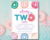 Two Sweet Birthday Invitation Girl, Donut 2nd Birthday Invite, Pastel Donut Party, Editable Canva Template, Second Birthday Digital