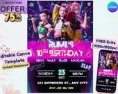 K-Pop Demon Hunters Birthday Invitation – Editable Canva Template, 5x7 Digital Download, Anime K-Pop Party Invite for Kids & Teens