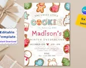 Winter Onederland Invitation,One Sweet Little Cookie,First Birthday Girl,Christmas Birthday Invite,Gingerbread 1st Birthday, Editable