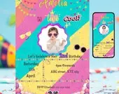 Two Cool Girl's Birthday Invitation - Custom, Made to Order Toddler Party Invite, Digital File