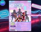 Kpop Demon Hunters Birthday Invitation,Huntrix Concert Ticket Template,Editable Canva VIP Pass,Digital Download,Pop Star Party Invite