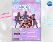 Kpop Birthday Invitation Template,Girl Group Concert Party Invite,Pop Star Birthday Ticket,Editable Canva VIP Pass,Huntrix Birthday Invite