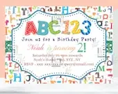 ABC Alphabet Birthday Invitation - Personalized | Made to Order | Kids Party Invite