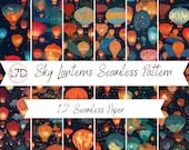 Floating Chinese Sky Lanterns Pattern | Chinese Lanterns Designs | Festive Backgrounds | 22x22in | Commercial Use | Instant Download