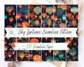 Floating Chinese Sky Lanterns Pattern | Chinese Lanterns Designs | Festive Backgrounds | 22x22in | Commercial Use | Instant Download