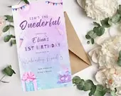 1st Birthday Girl Invitation | Editable Canva Template | Pastel Theme | Pink Purple | Electronic Invite | Digital Download