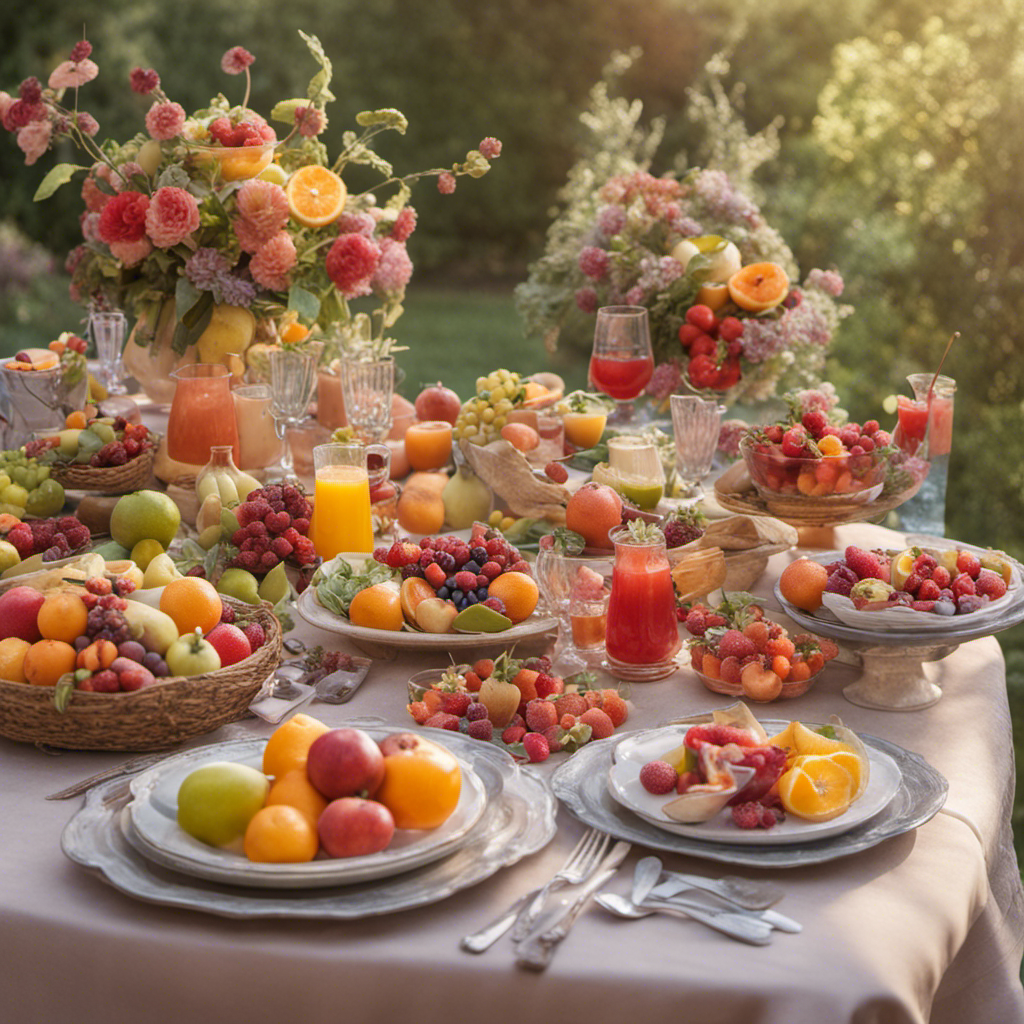 A beautifully decorated outdoor table with spring fruits