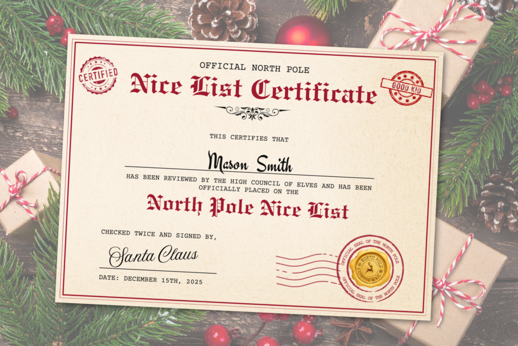 santa nice list certificate