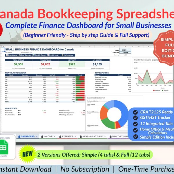 CRA T2125 Spreadsheet Template for Self-Employed Canadians