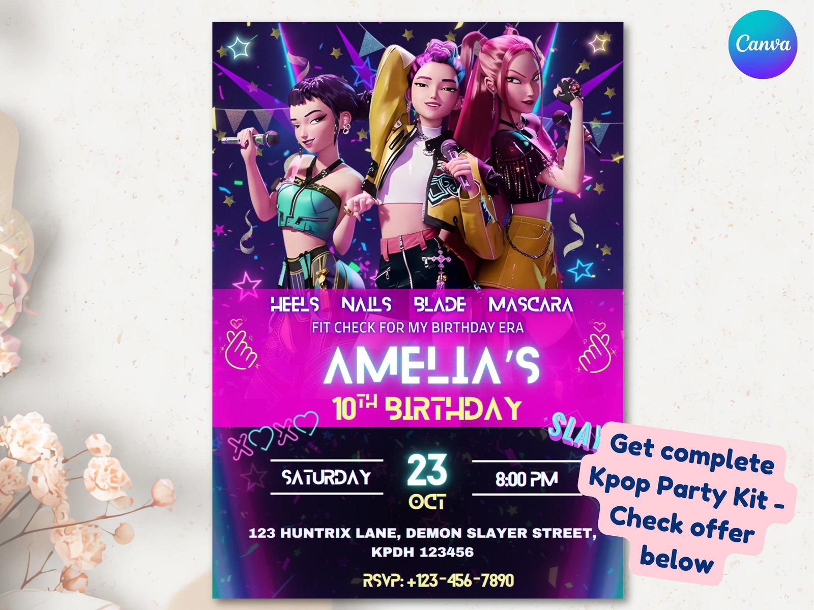 How to Customize Kpop Demon Hunters Invitation in Canva (Step-by-Step)