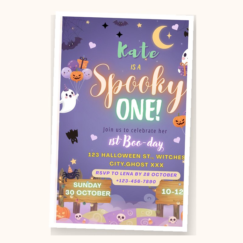 Spooky One Invitation, an editable printable from Layer7 Designs