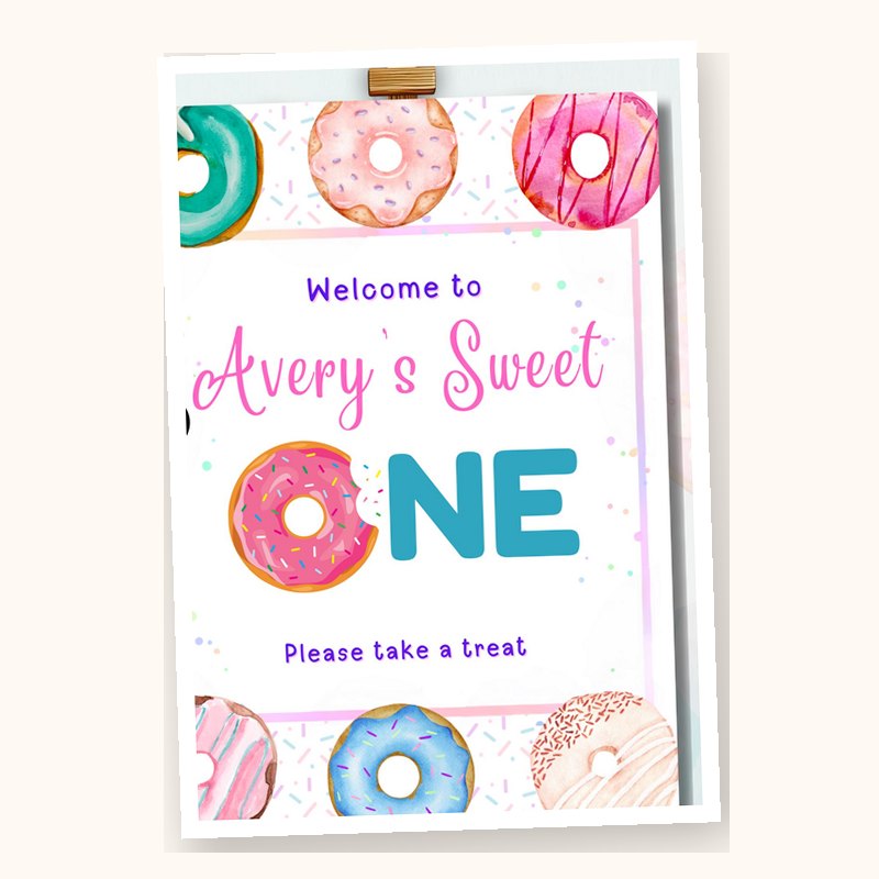 Sweet One Welcome Sign, an editable printable from Layer7 Designs
