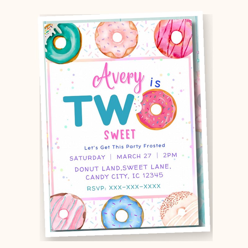 Two Sweet Donut Invite, an editable printable from Layer7 Designs